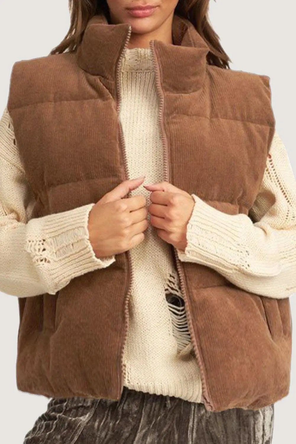 Outerwear/Vests Love Salve Cozy coffee corduroy vest