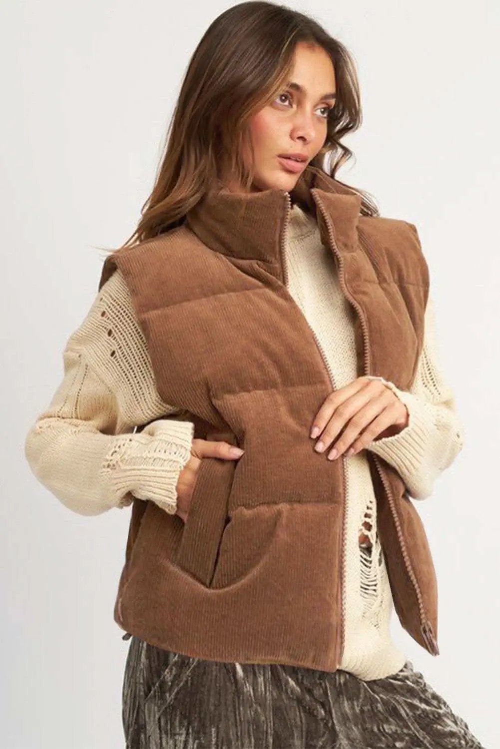 Outerwear/Vests Love Salve Cozy coffee corduroy vest