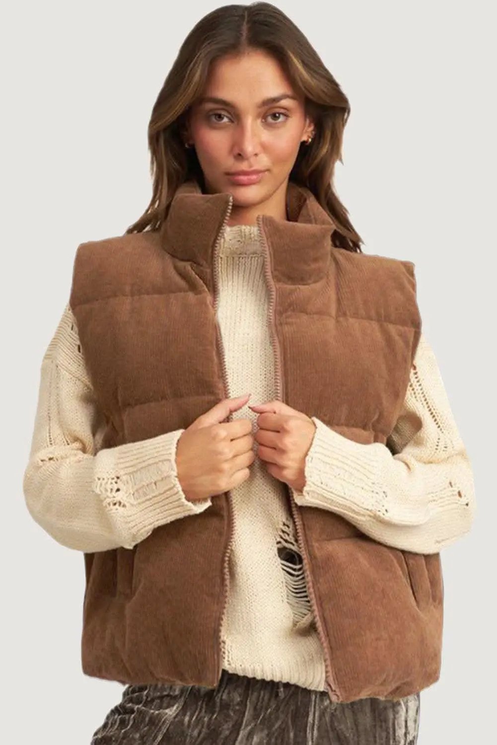 Outerwear/Vests Love Salve Cozy coffee corduroy vest