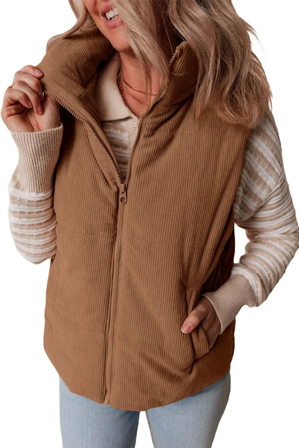 Outerwear/Vests Love Salve Cozy coffee corduroy vest