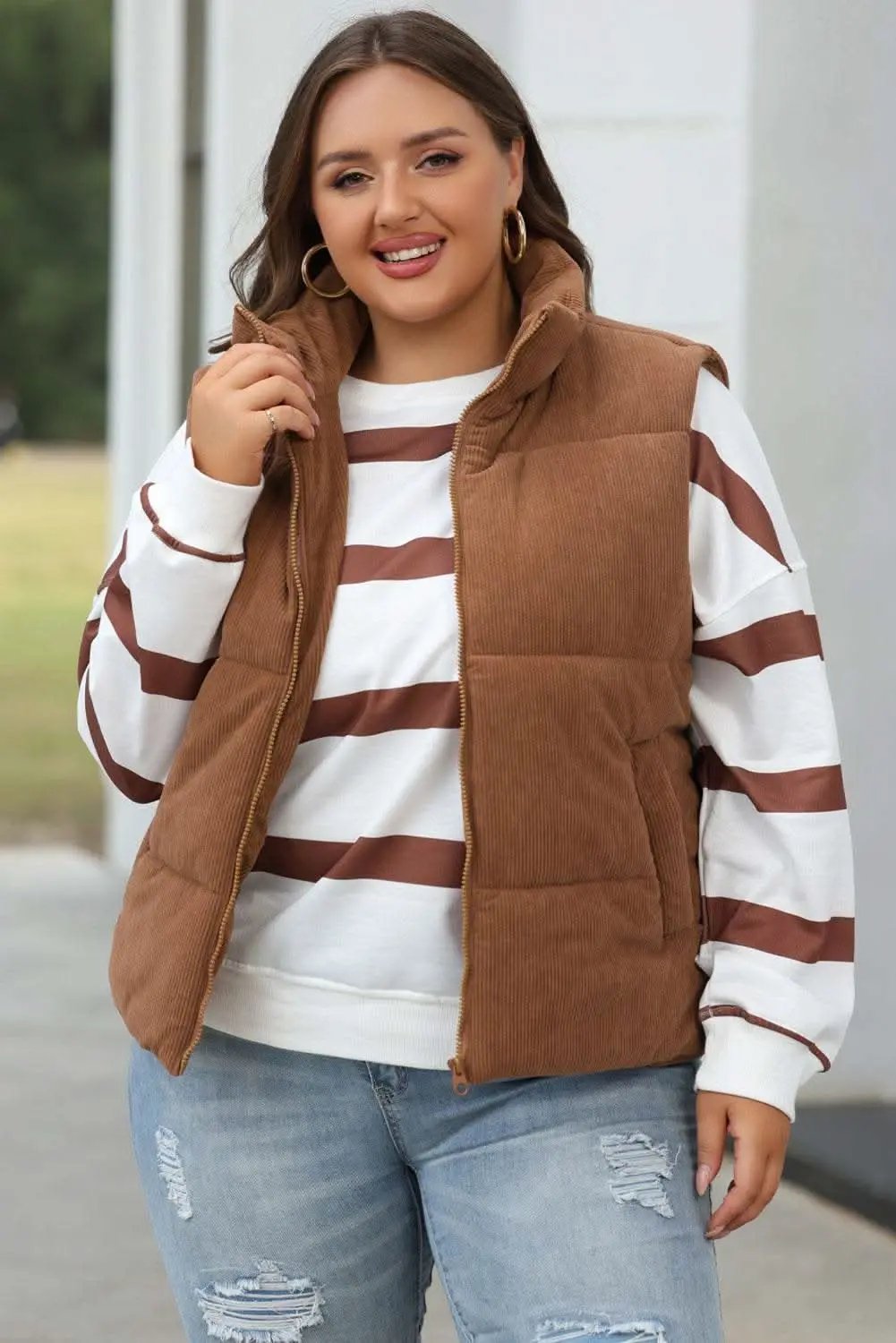 Outerwear/Vests Love Salve Cozy coffee corduroy vest