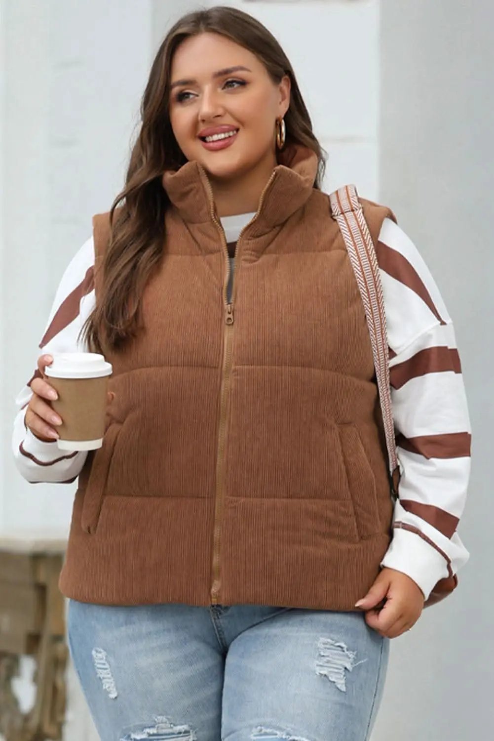 Outerwear/Vests Love Salve Cozy coffee corduroy vest