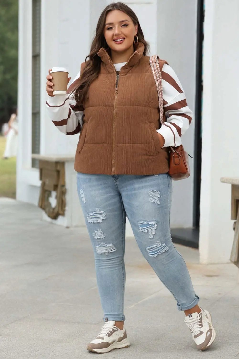 Outerwear/Vests Love Salve Cozy coffee corduroy vest