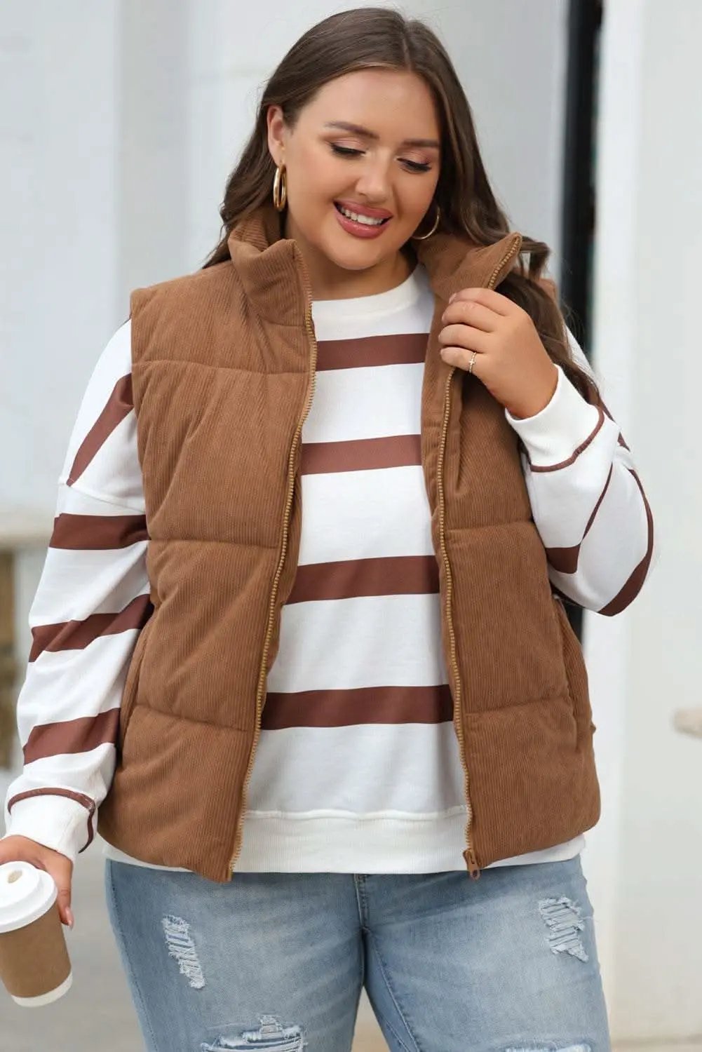 Outerwear/Vests Love Salve Cozy coffee corduroy vest