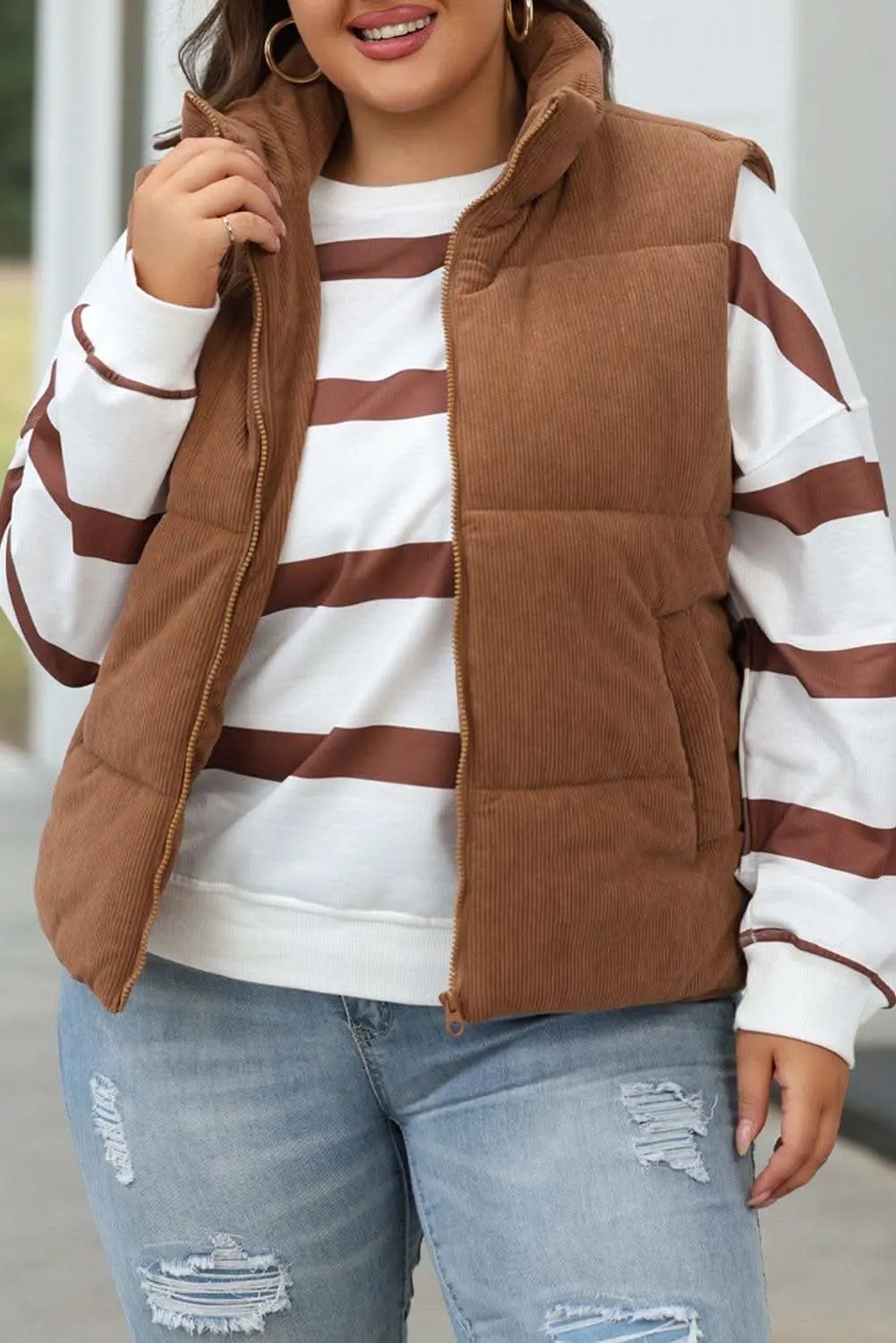 Outerwear/Vests Love Salve Cozy coffee corduroy vest