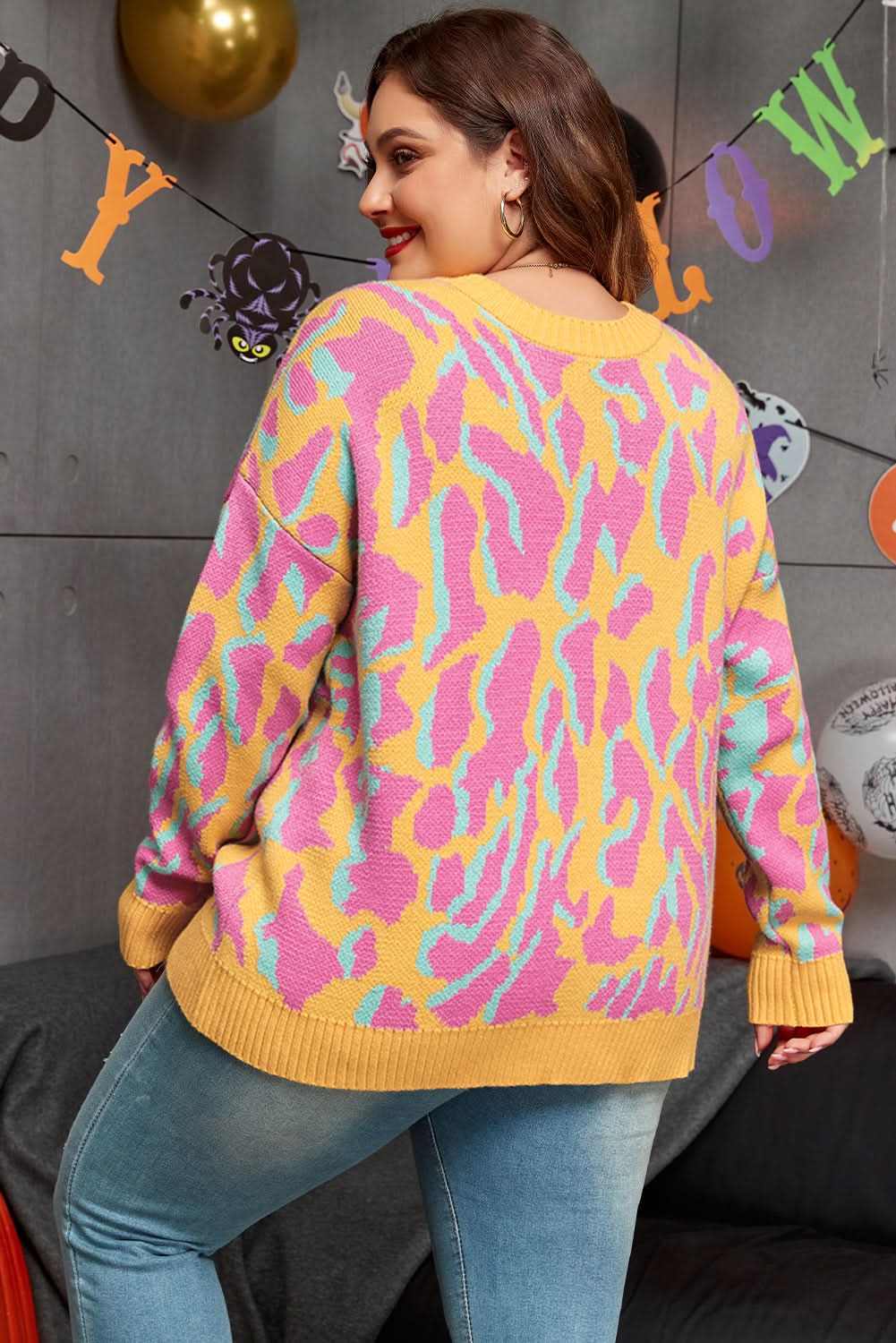 Sweaters Love Salve Pink Leopard Plus Size Women's Sweater - Daily Winter Style, Comfy Fit