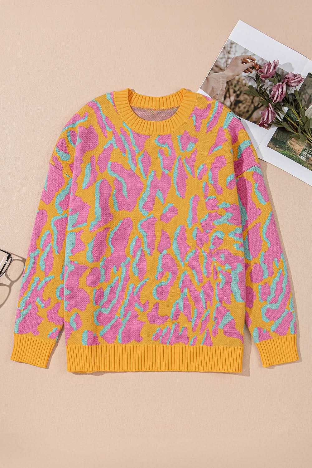 Sweaters Love Salve Pink Leopard Plus Size Women's Sweater - Daily Winter Style, Comfy Fit