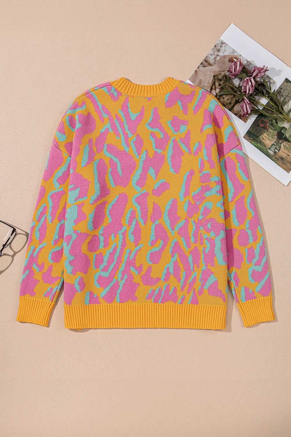 Sweaters Love Salve Pink Leopard Plus Size Women's Sweater - Daily Winter Style, Comfy Fit