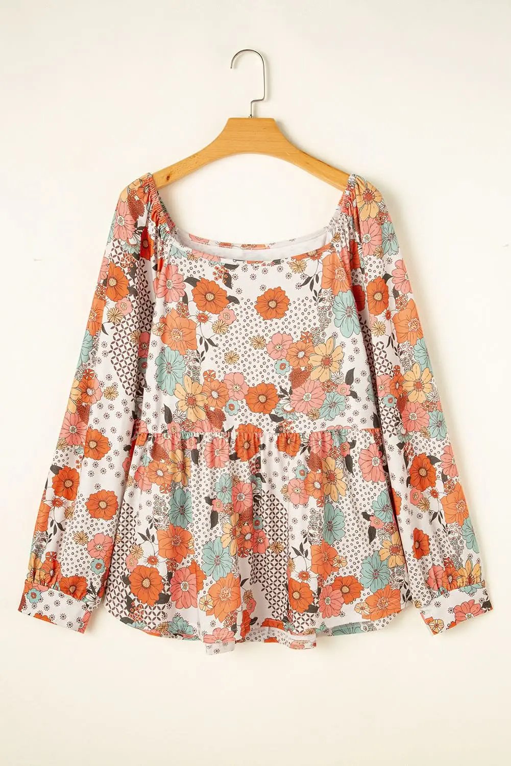 Love Salve Khaki Floral Peplum Blouse — Plus Size Women's Top