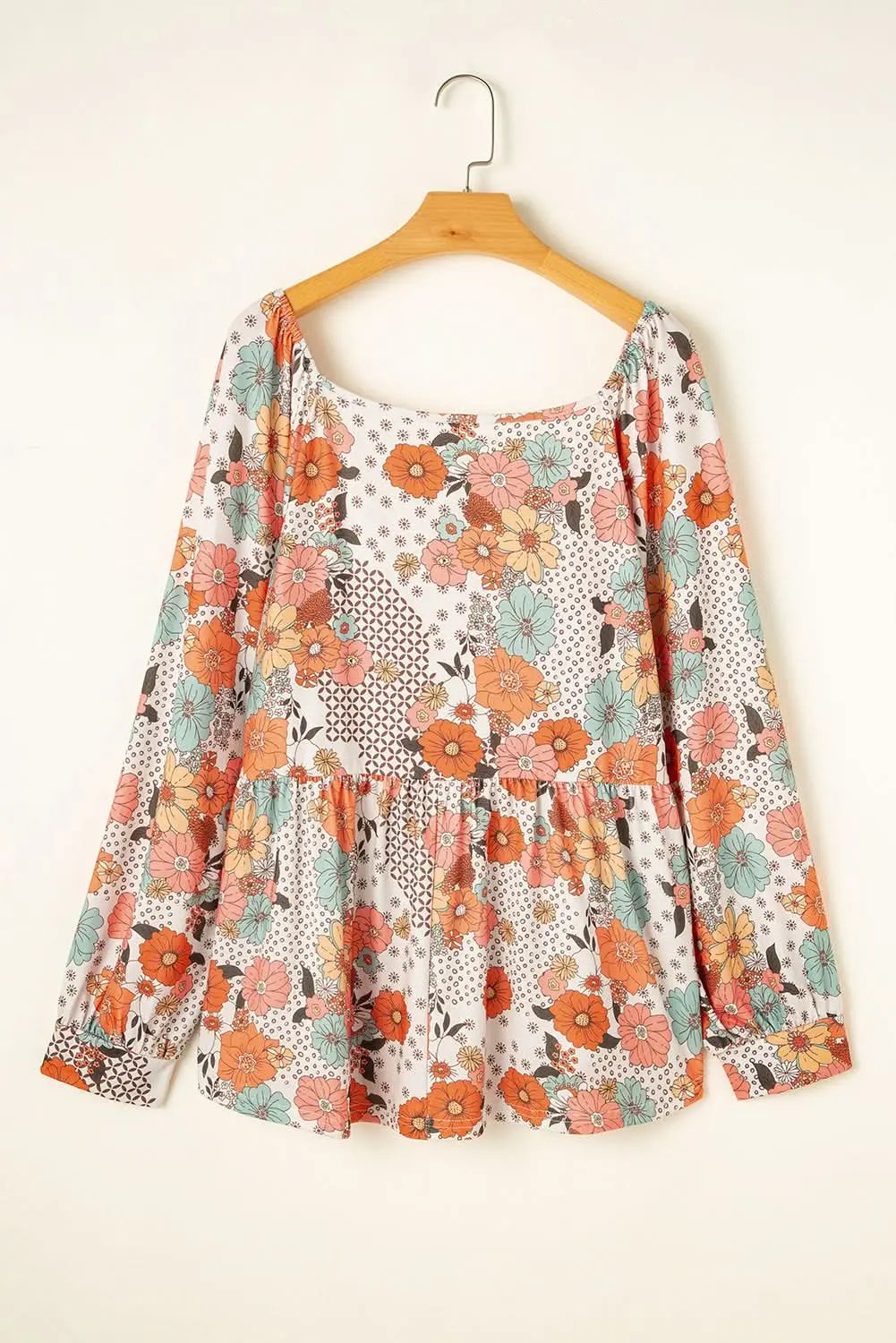 Love Salve Khaki Floral Peplum Blouse — Plus Size Women's Top