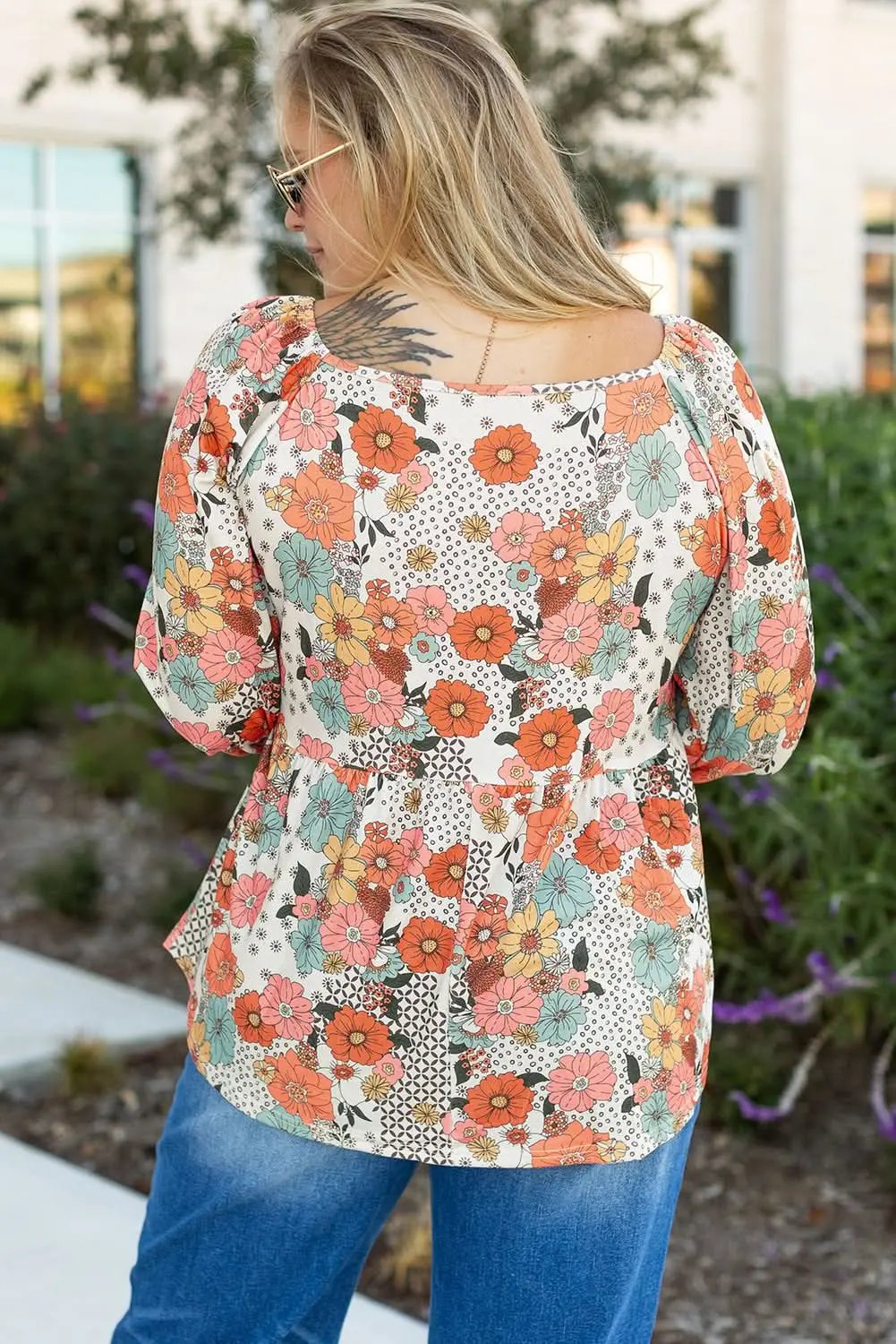 Love Salve Khaki Floral Peplum Blouse — Plus Size Women's Top