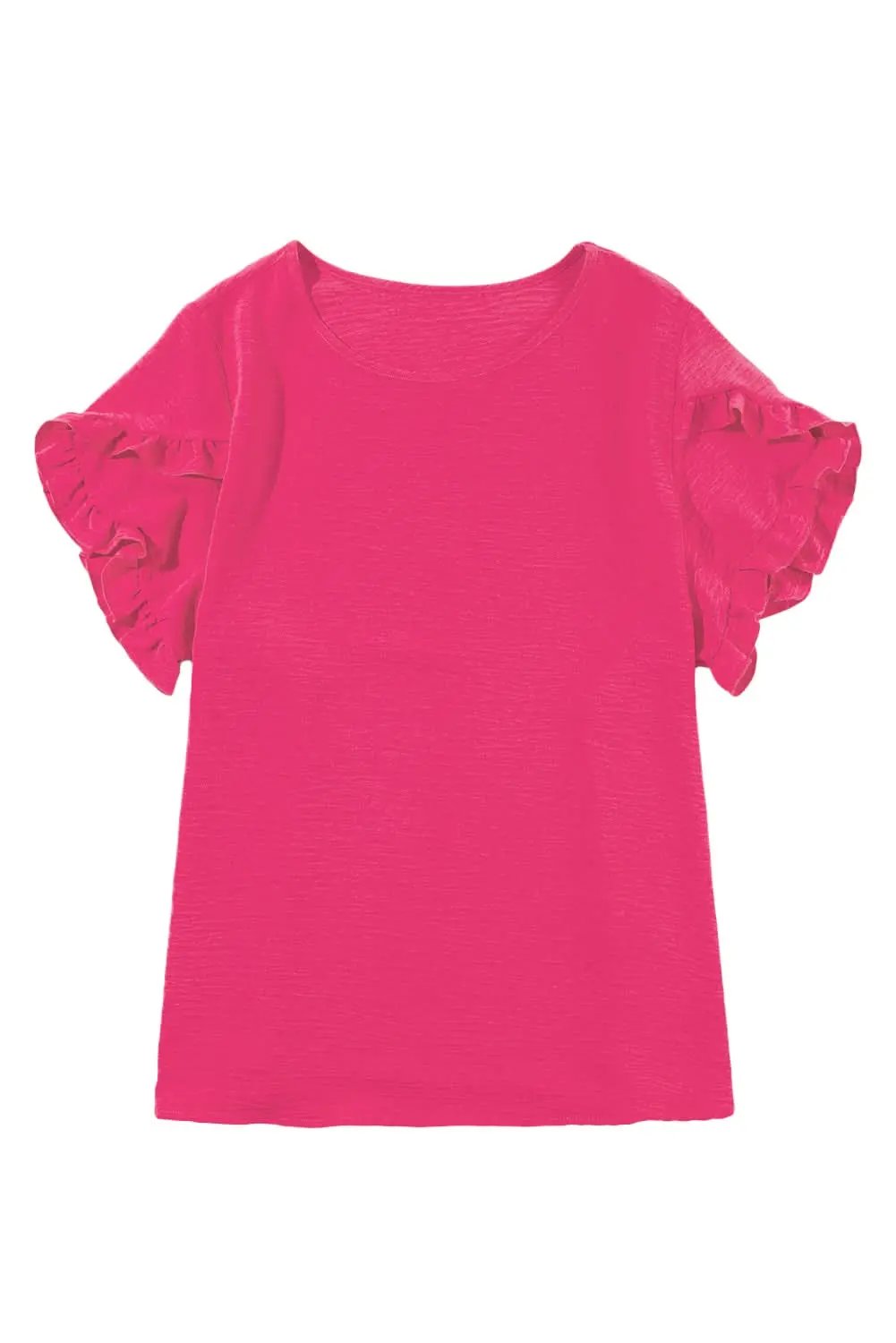 Pants Love Salve Bright Pink Ruffled Short Sleeve Plus Size Top