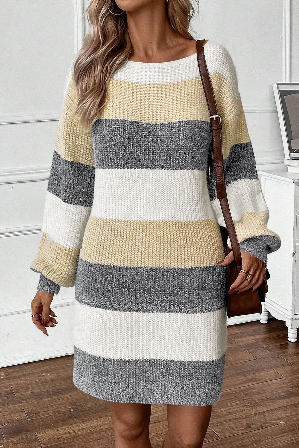 Sweater Dress Colorblock Bubble Sleeve | Love Salve
