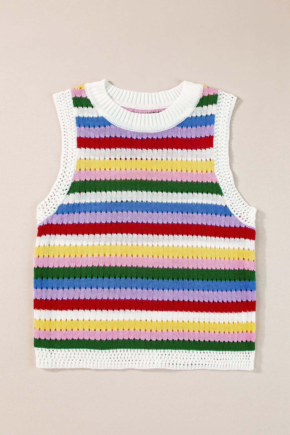 Sweaters Love Salve Vibrant striped knitted vest with eyelet detail