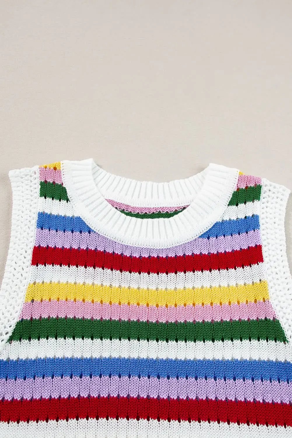 Sweaters Love Salve Vibrant striped knitted vest with eyelet detail
