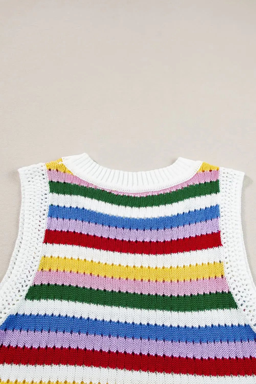 Sweaters Love Salve Vibrant striped knitted vest with eyelet detail