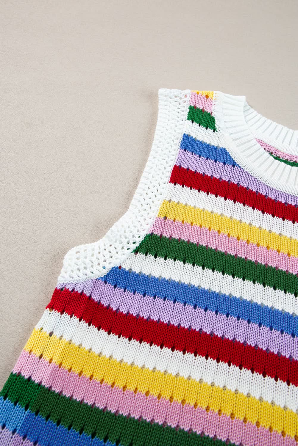 Sweaters Love Salve Vibrant striped knitted vest with eyelet detail