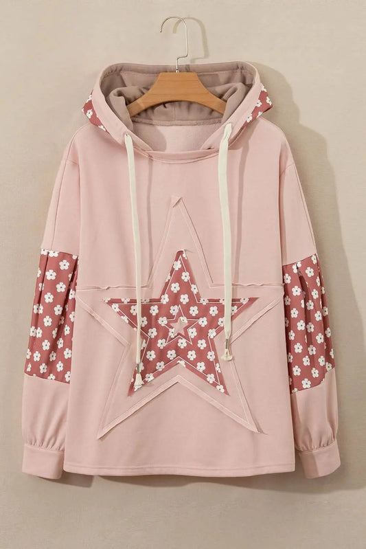 Women's Hoodie - Floral Star Patchwork - Casual Winter Top