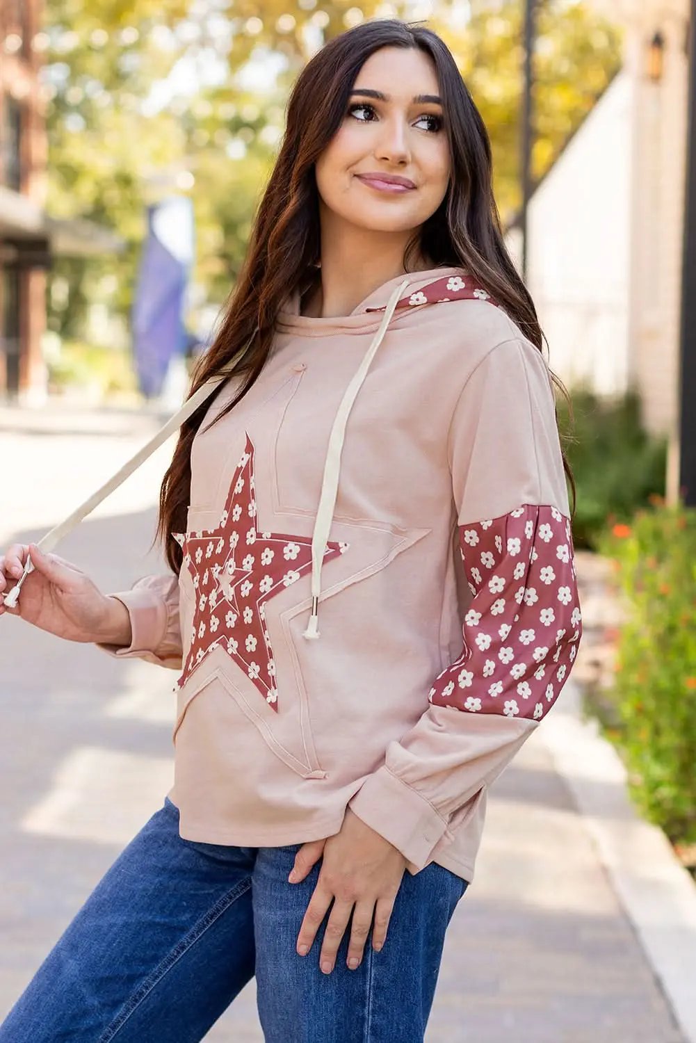 Women's Hoodie - Floral Star Patchwork - Casual Winter Top