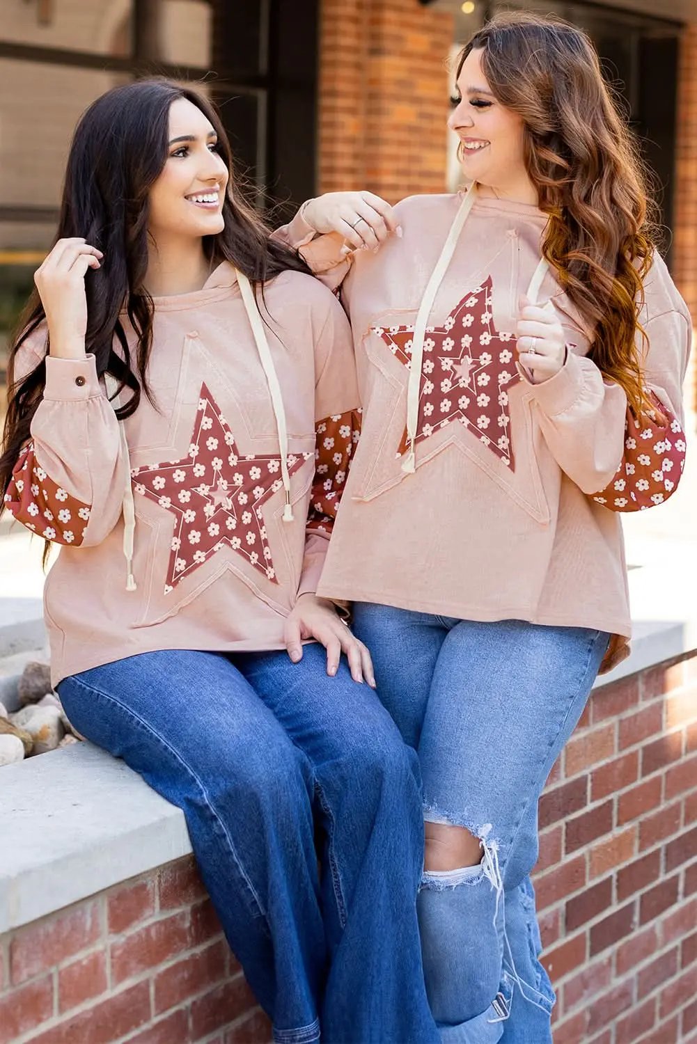Women's Hoodie - Floral Star Patchwork - Casual Winter Top