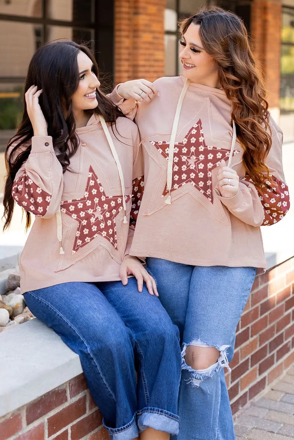 Women's Hoodie - Floral Star Patchwork - Casual Winter Top