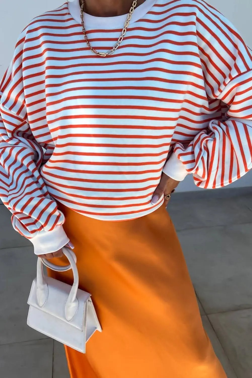 Sweatshirts & Hoodies Love Salve Chic orange stripe oversized sweatshirt