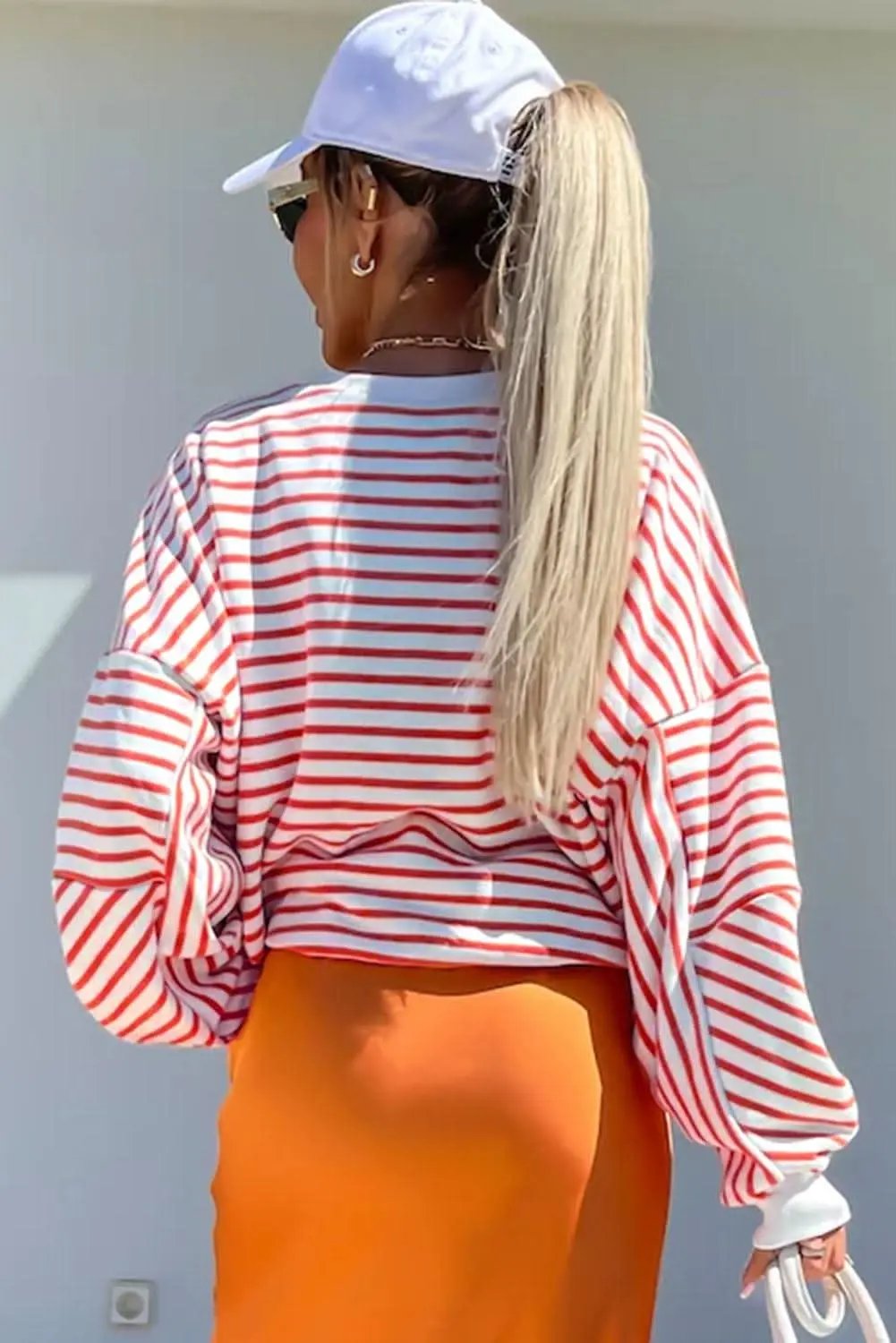Sweatshirts & Hoodies Love Salve Chic orange stripe oversized sweatshirt