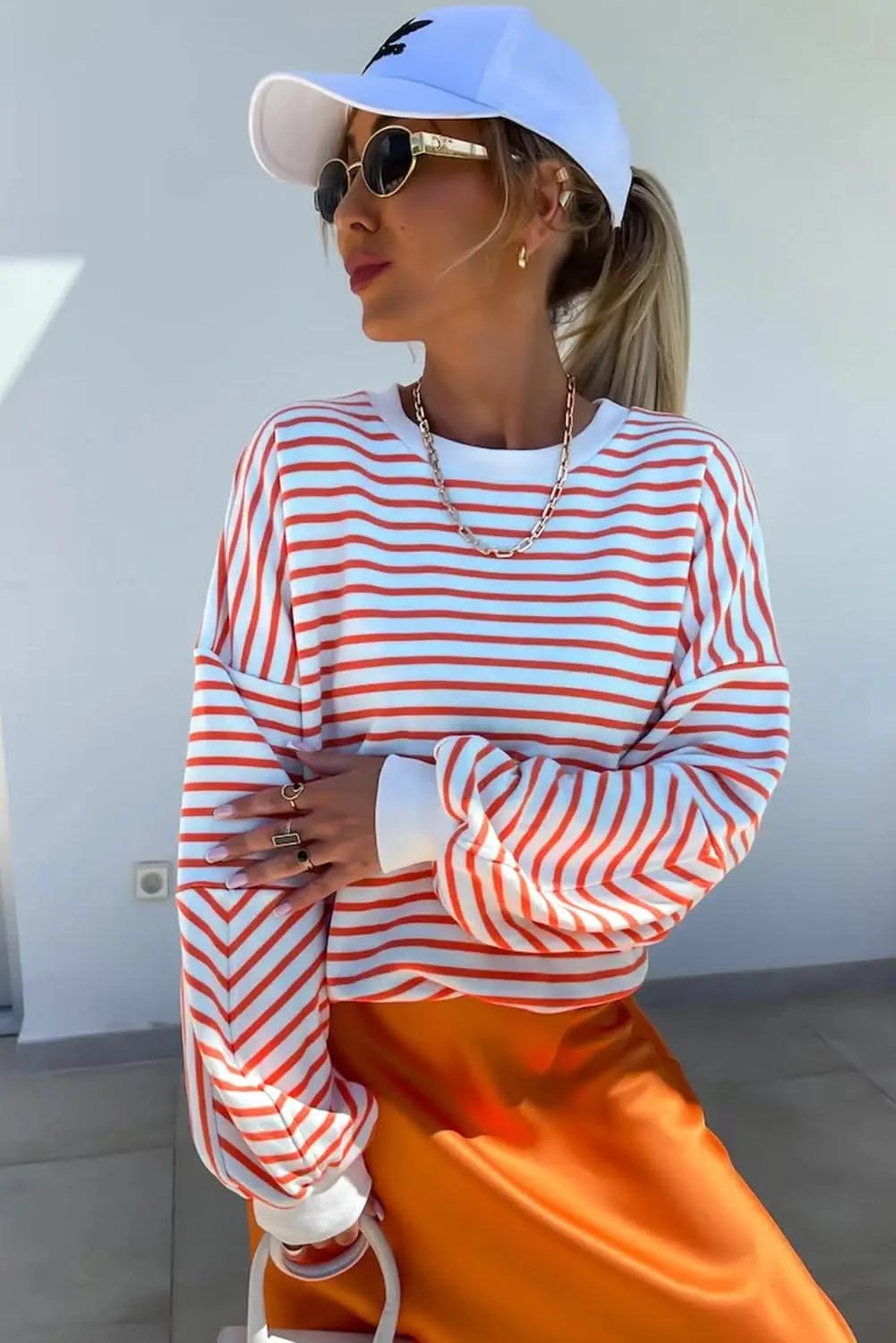 Sweatshirts & Hoodies Love Salve Chic orange stripe oversized sweatshirt
