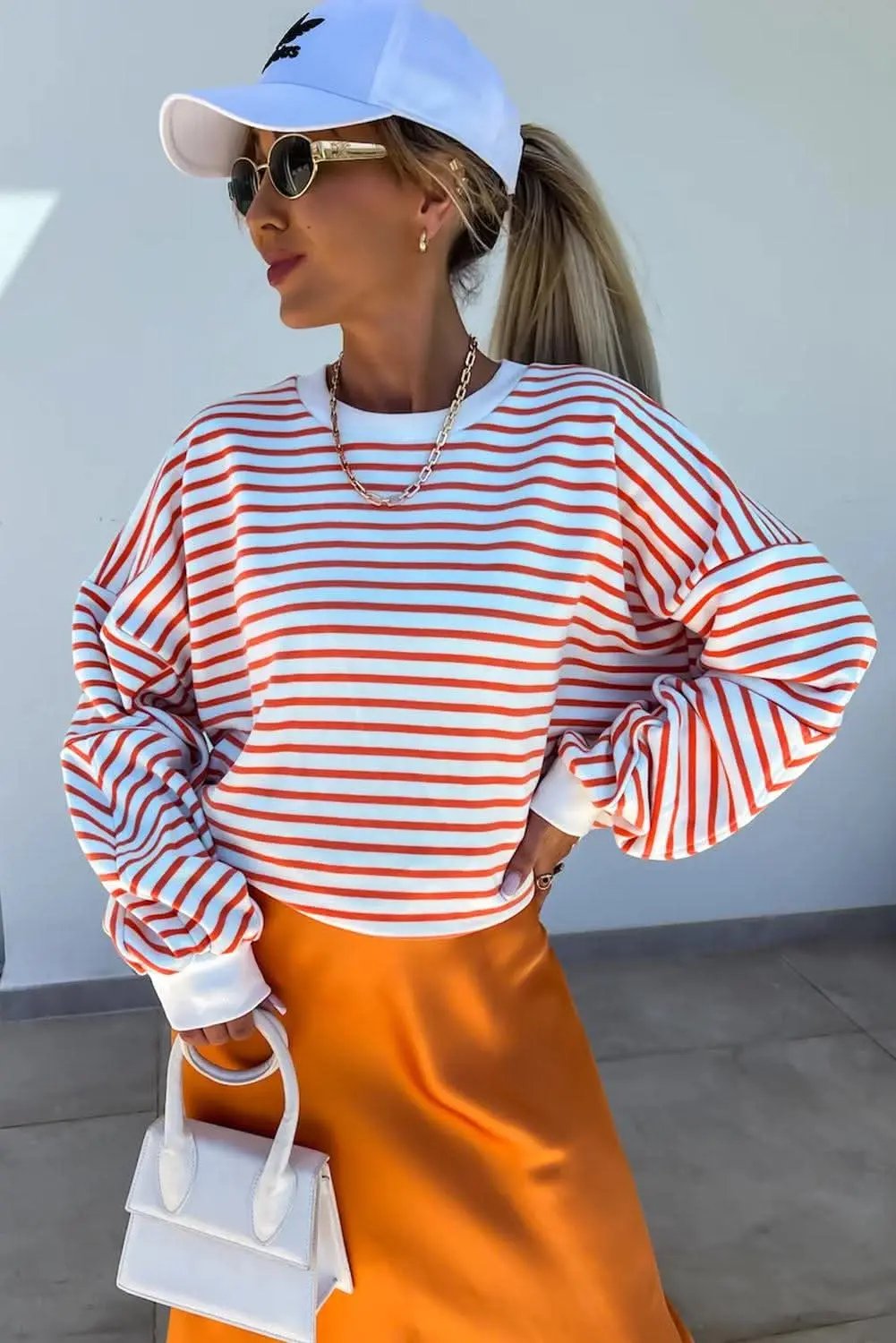 Sweatshirts & Hoodies Love Salve Chic orange stripe oversized sweatshirt