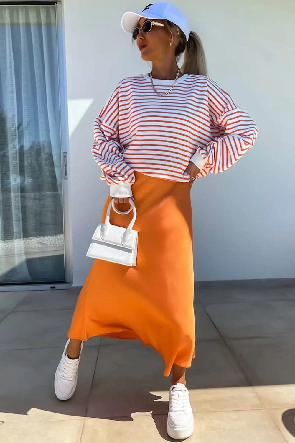 Sweatshirts & Hoodies Love Salve Chic orange stripe oversized sweatshirt