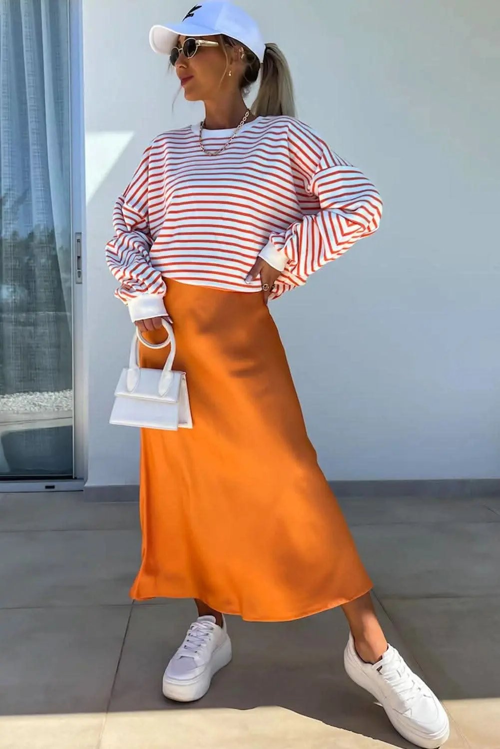 Sweatshirts & Hoodies Love Salve Chic orange stripe oversized sweatshirt