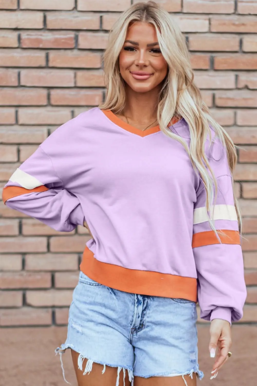 Sweaters Love Salve Orchid bouquet v-neck sweatshirt