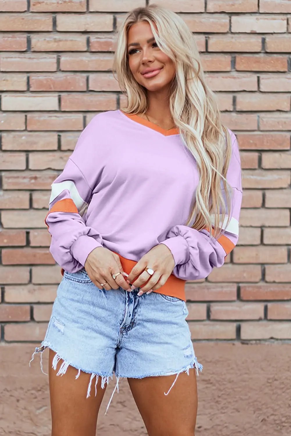 Sweaters Love Salve Orchid bouquet v-neck sweatshirt