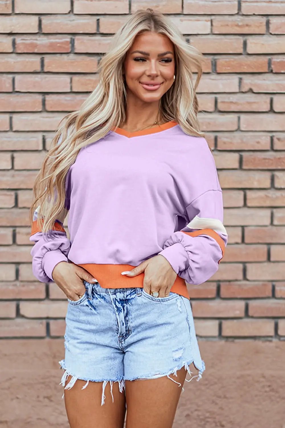Sweaters Love Salve Orchid bouquet v-neck sweatshirt