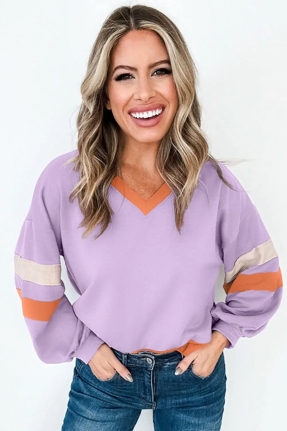 Sweaters Love Salve Orchid bouquet v-neck sweatshirt