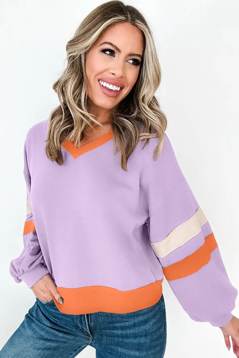 Sweaters Love Salve Orchid bouquet v-neck sweatshirt