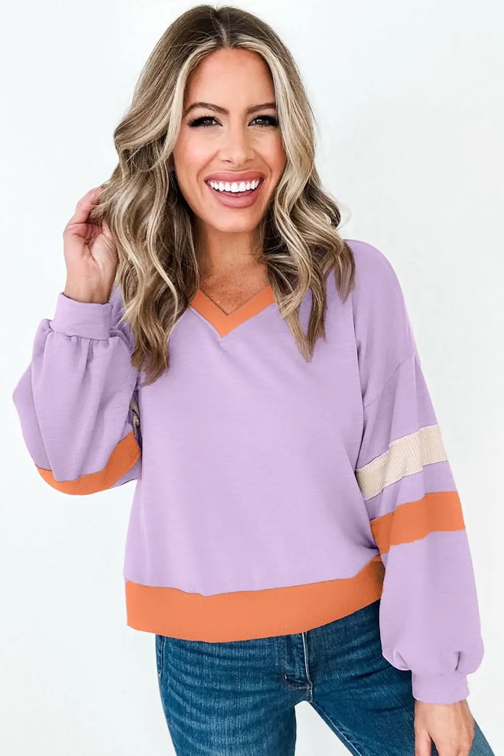 Sweaters Love Salve Orchid bouquet v-neck sweatshirt