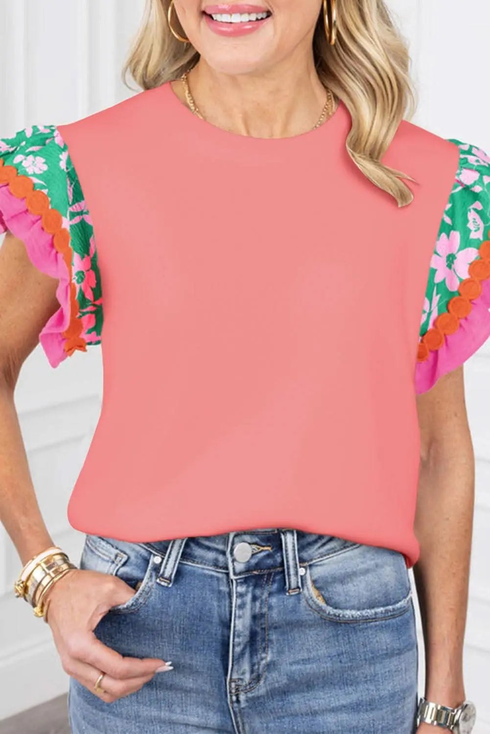 Accessories Love Salve Peach blossom floral top with ricrac