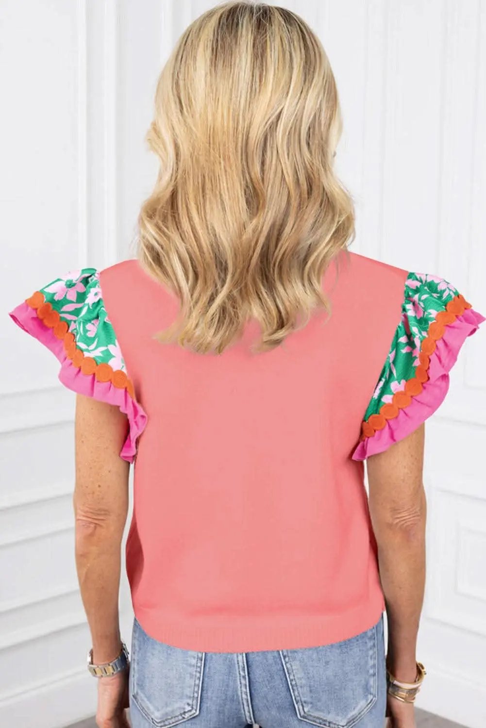 Accessories Love Salve Peach blossom floral top with ricrac