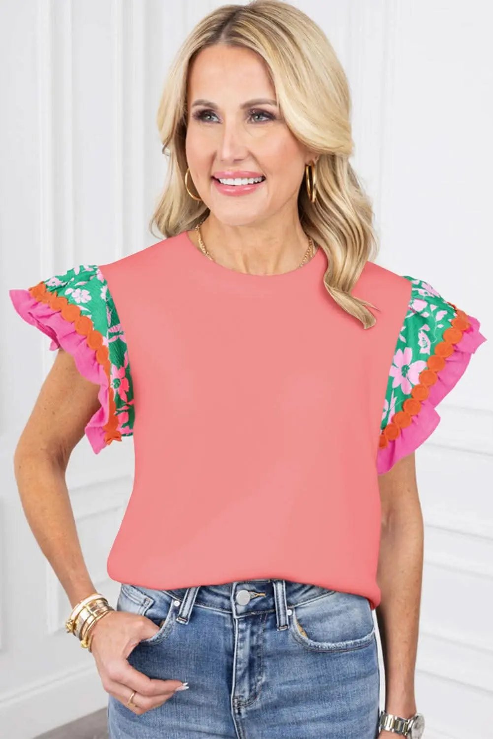 Accessories Love Salve Peach blossom floral top with ricrac