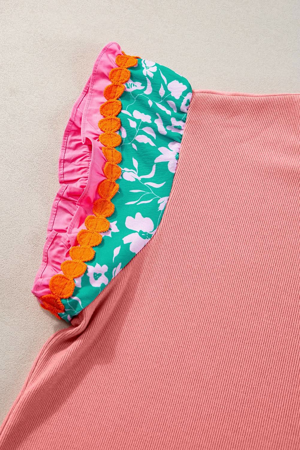 Accessories Love Salve Peach blossom floral top with ricrac