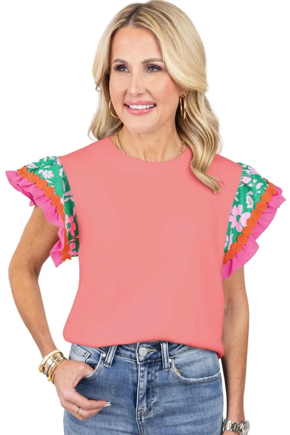 Accessories Love Salve Peach blossom floral top with ricrac