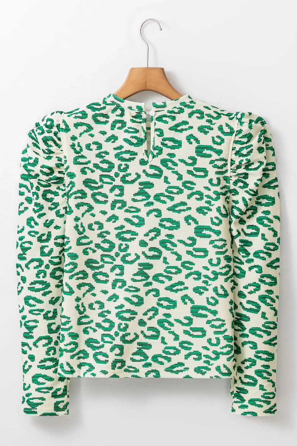 Tops/Blouses & Shirts Love Salve Blackish Green Leopard Print Mock Neck Puff Sleeve