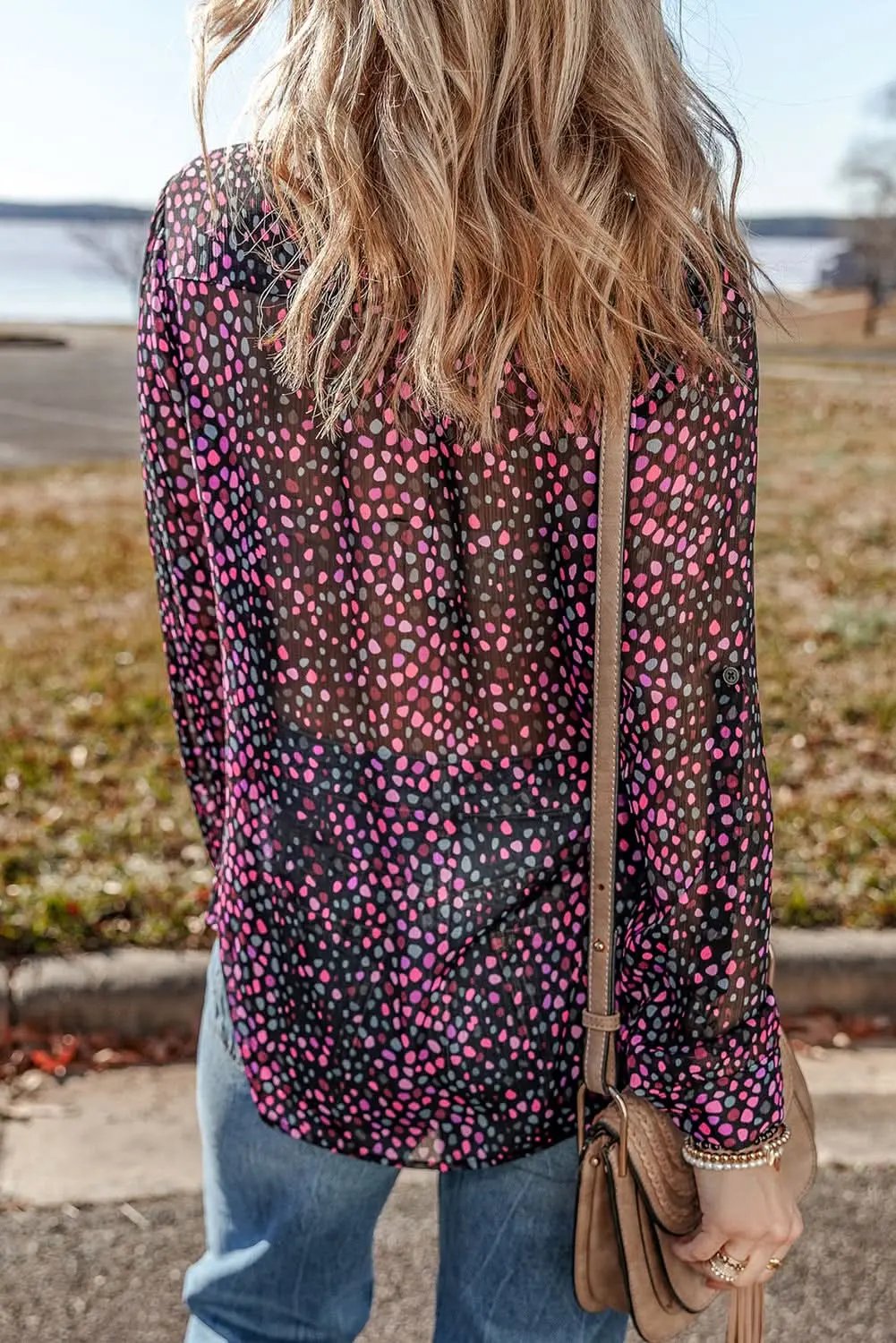 Love Salve Polka Dot Printed Shirt Purple — Casual Button-Up Blouse
