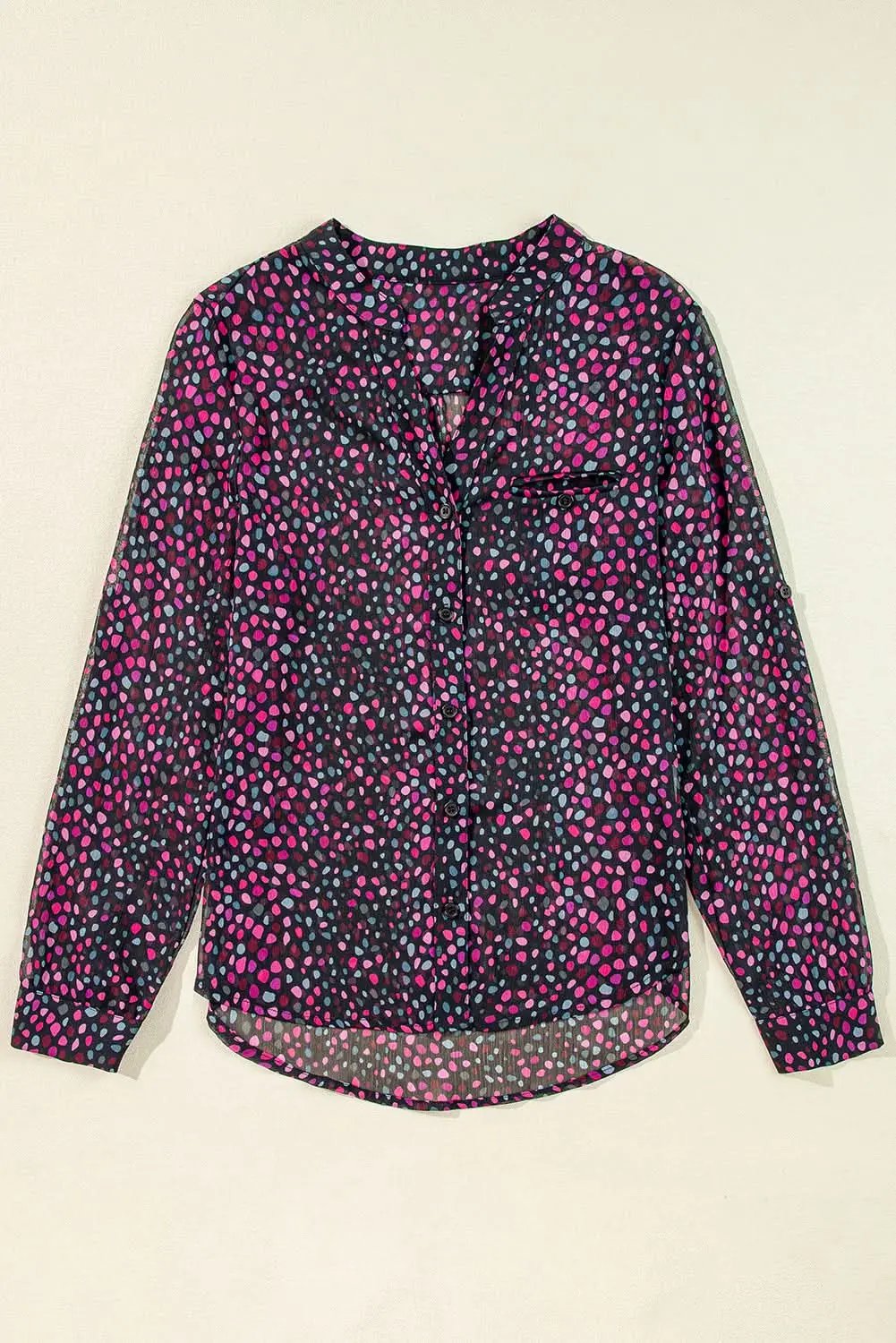 Love Salve Polka Dot Printed Shirt Purple — Casual Button-Up Blouse