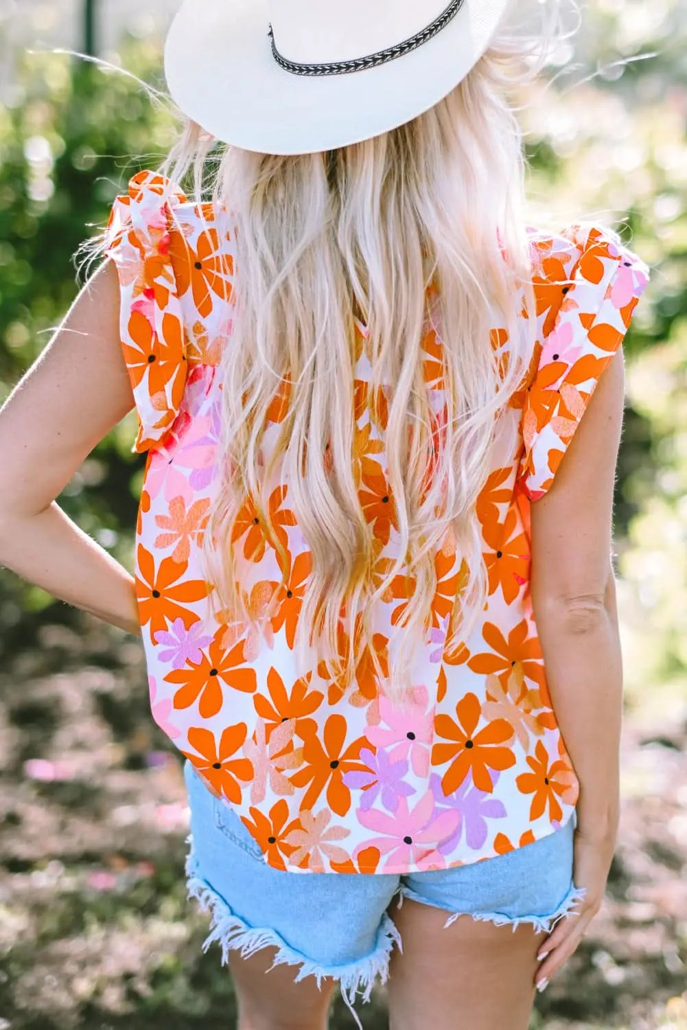 Floral Smocked Top with Ruffled Sleeves | Love Salve