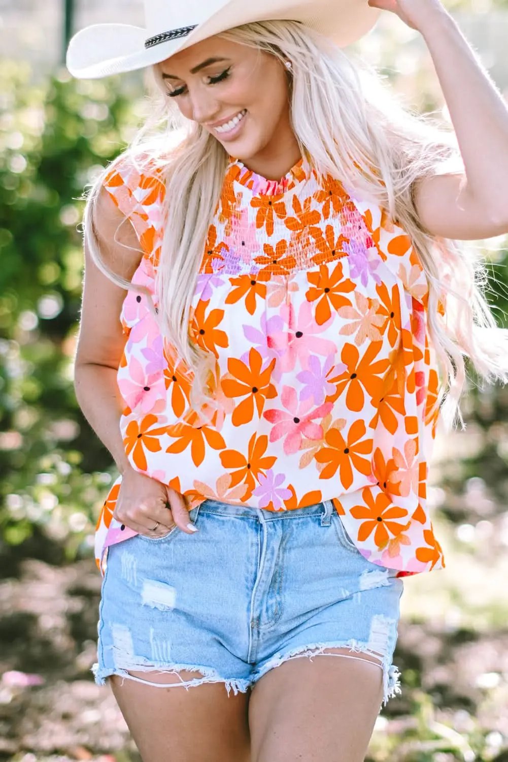 Floral Smocked Top with Ruffled Sleeves | Love Salve