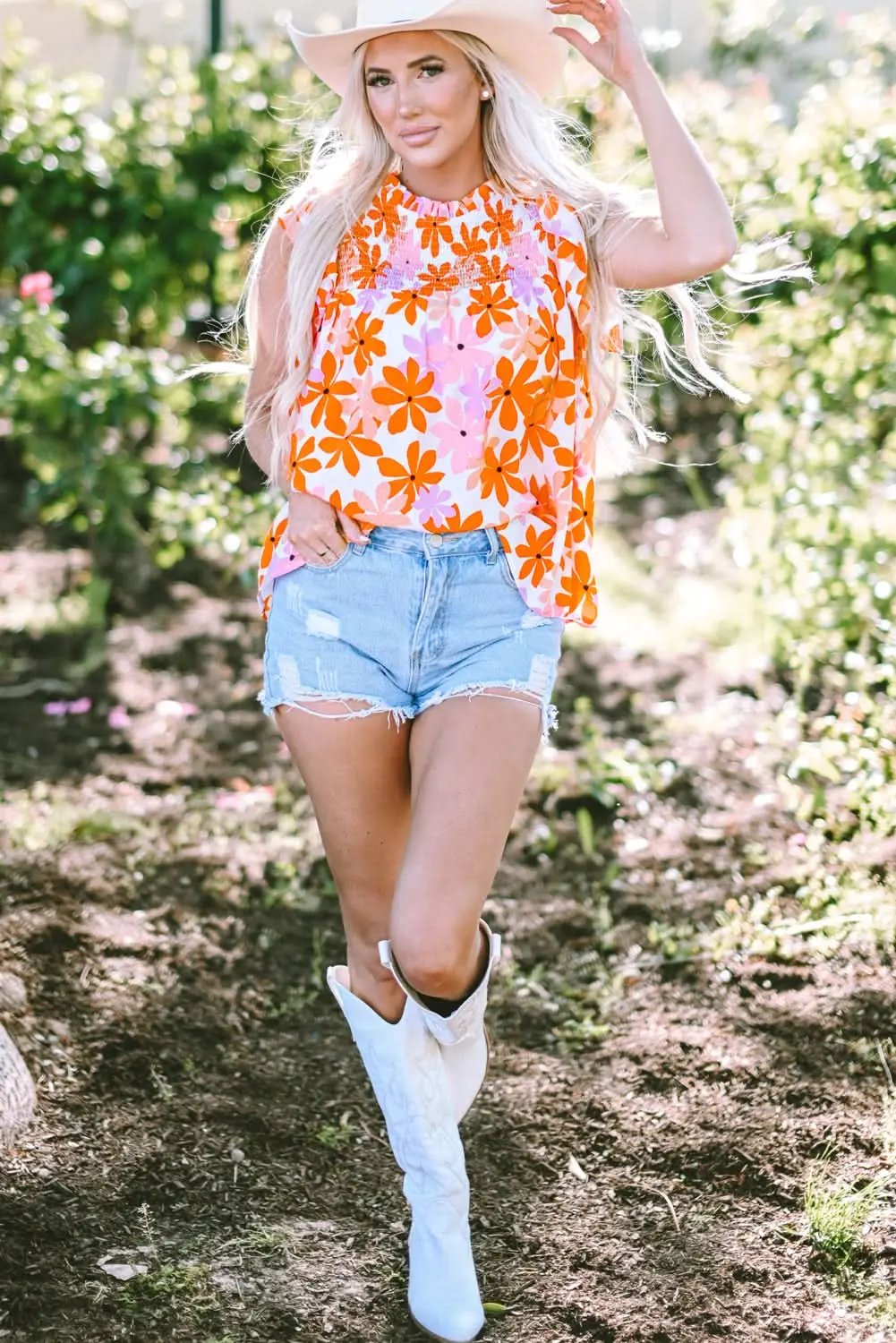 Floral Smocked Top with Ruffled Sleeves | Love Salve