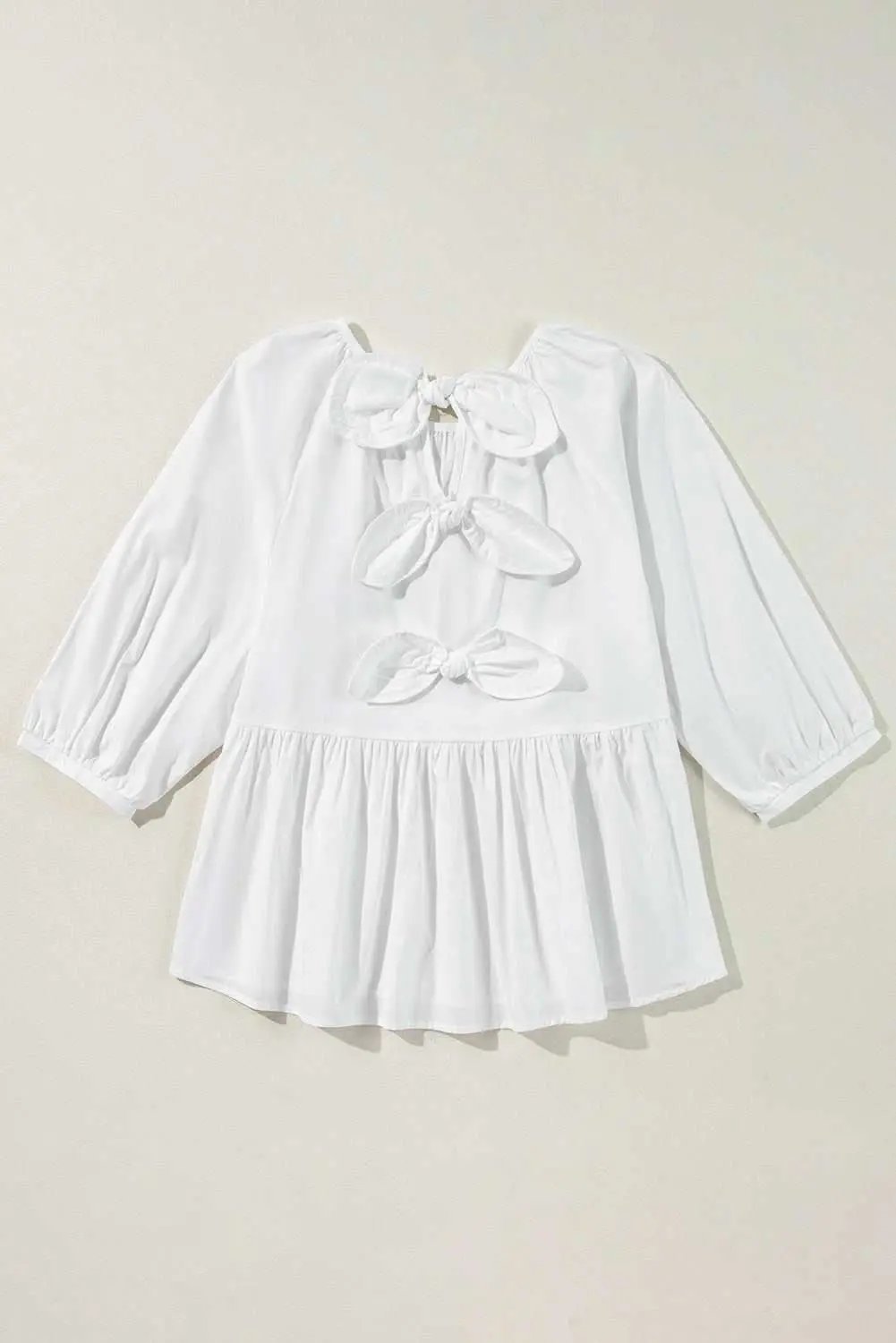 Tops/Blouses & Shirts Love Salve White Bow Knot Cutout Back Loose Fit 3/4 Sleeve Bl