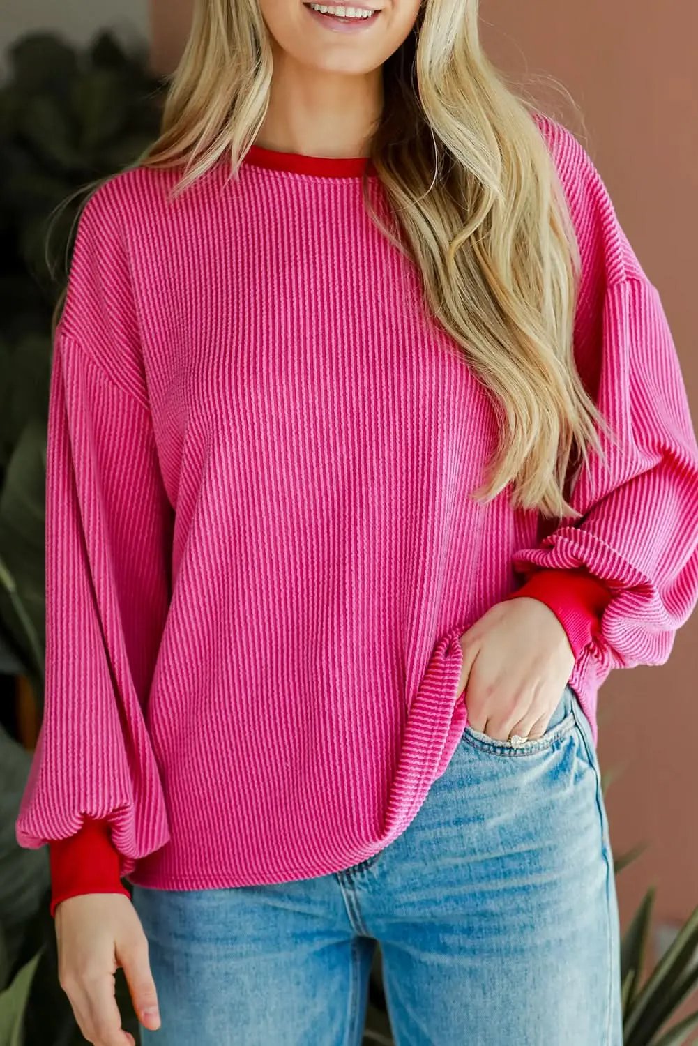 Tops/Long Sleeve Tops Love Salve Bright pink drop shoulder top